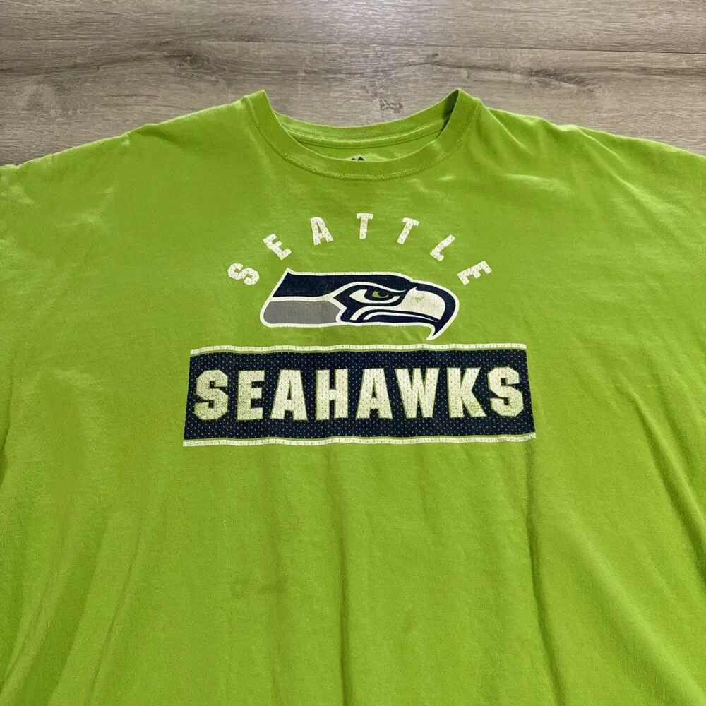 Seattle Seahawks Football Shirt Majestic Men's Green Tee 2XL